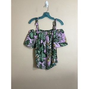 J Crew Womens Floral Shirt Purple Tropical Off Shoulder Beach Resort Wear Flowy